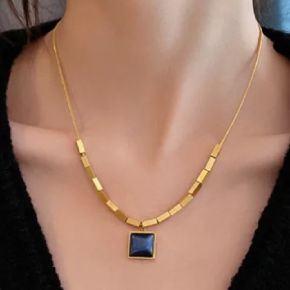 New Blue Opal 18K Gold Plated Chain Necklace - Picture 8 of 11